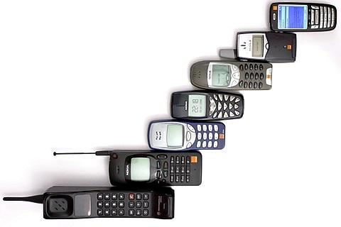 A selection of 7 cellular mobile phones from across its design history.